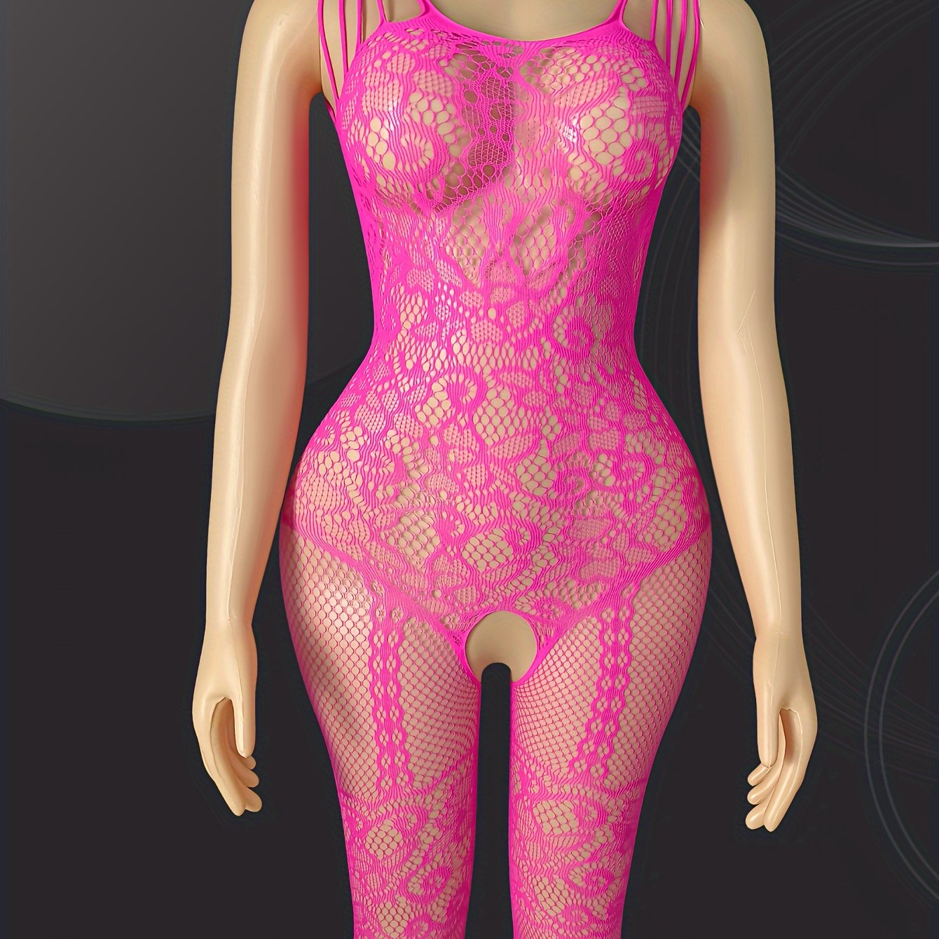 Women's High Stretch Floral Lace Sheer Mesh Bodysuit with Open Crotch
