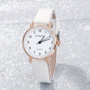 Ladies Fashion Quartz Watch Ring Necklace Set with Faux Leather Straps and Gift Box