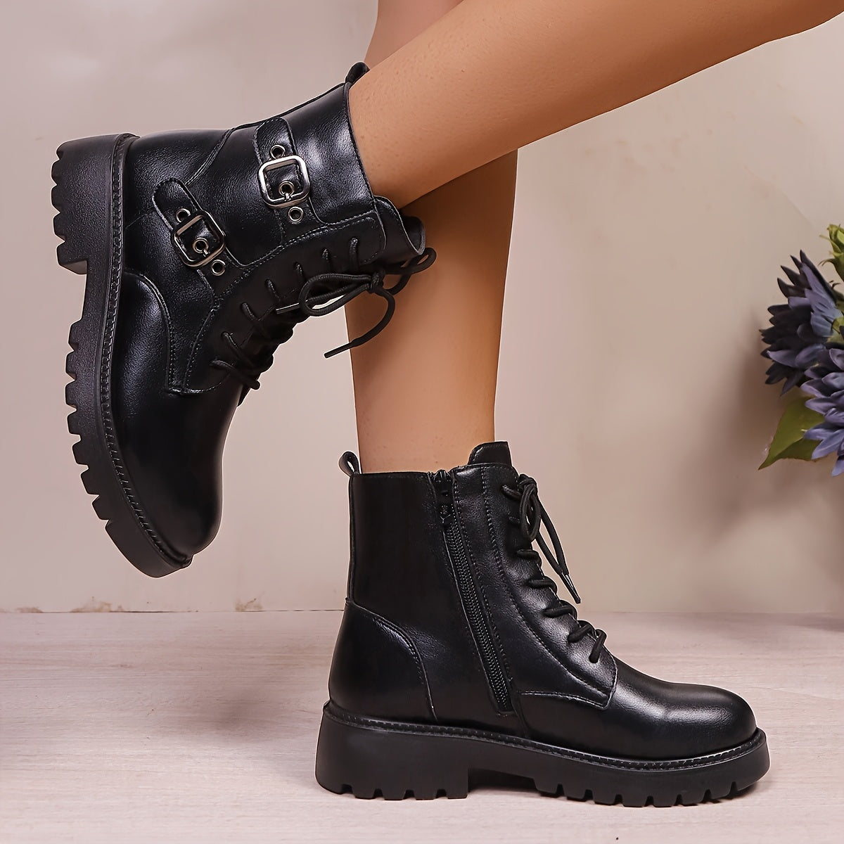 Women's Casual Short Boots with Round Toe Side Zipper and Anti-Slip Soles