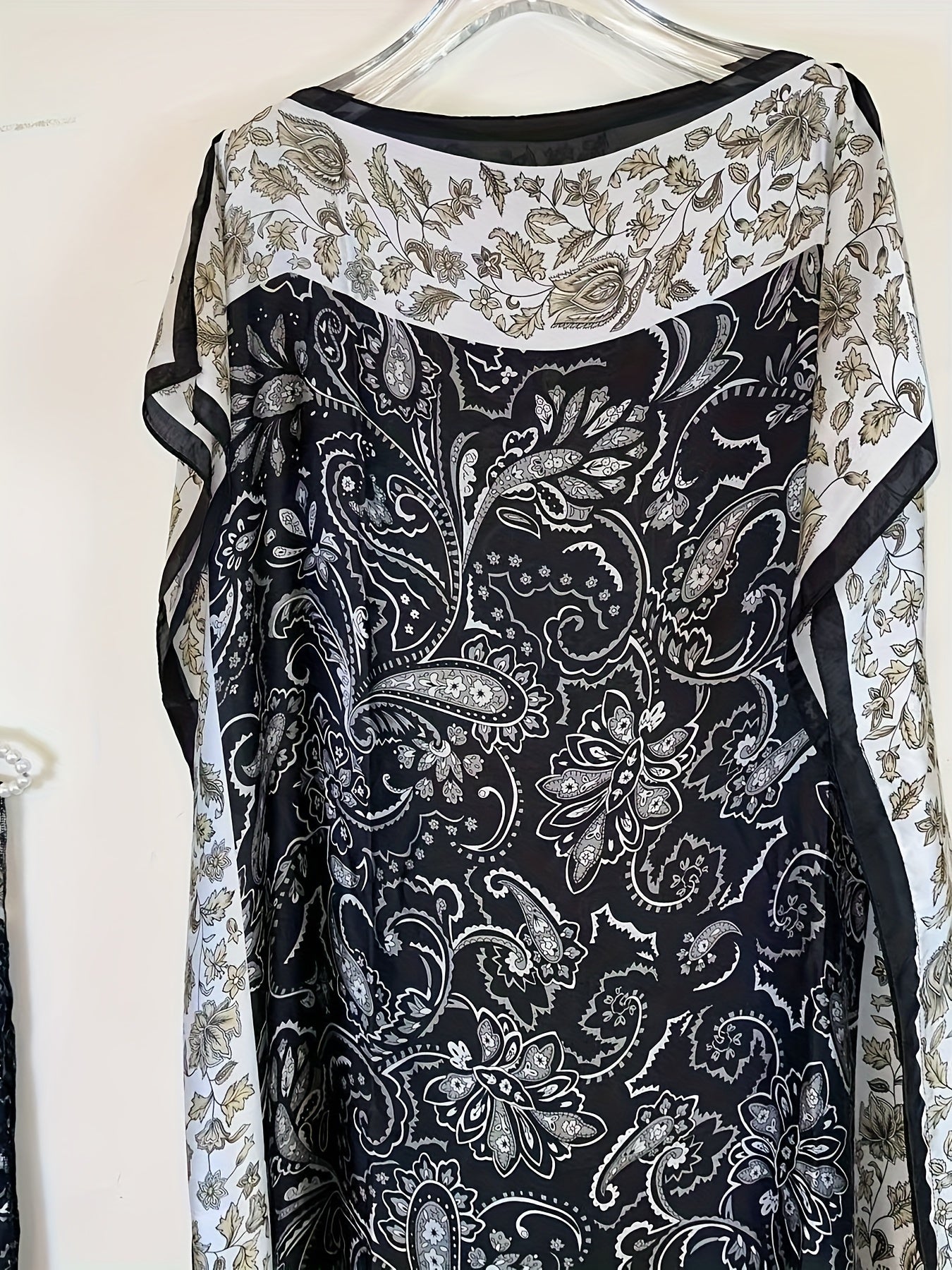 Women's Floral Print Maxi Dress Boat Neck Batwing Sleeves Loose Fit