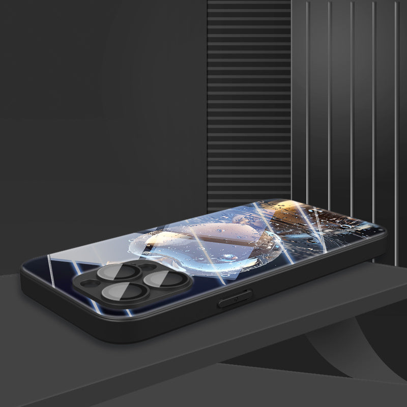 Water Drop Crystal iPhone Case with Lens Protection Full Coverage Tempered Glass Protective Cover for Various iPhone Models