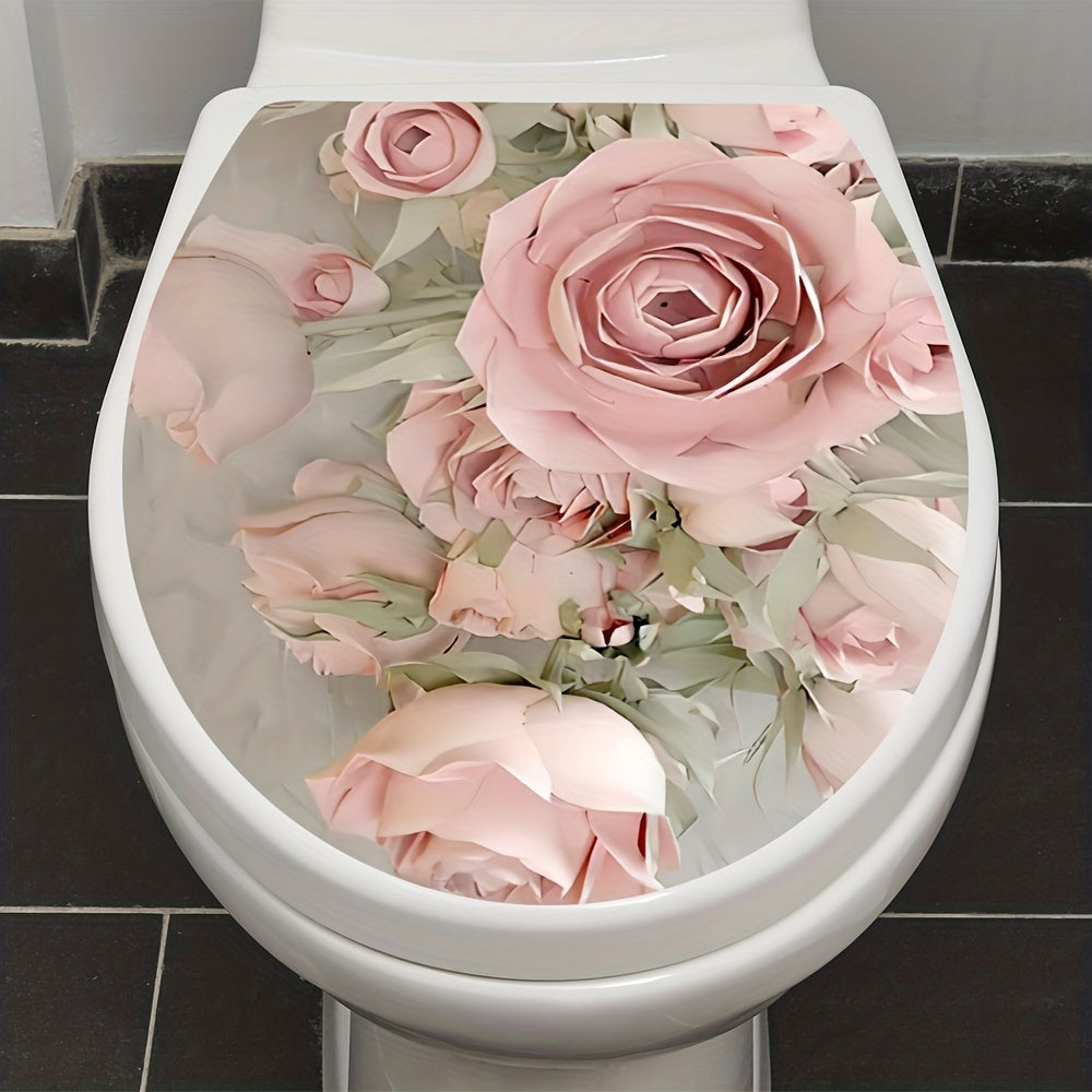 Adhesivo decorativo para tapa de inodoro con patrón de flores, autoadhesivo, decoración para baño