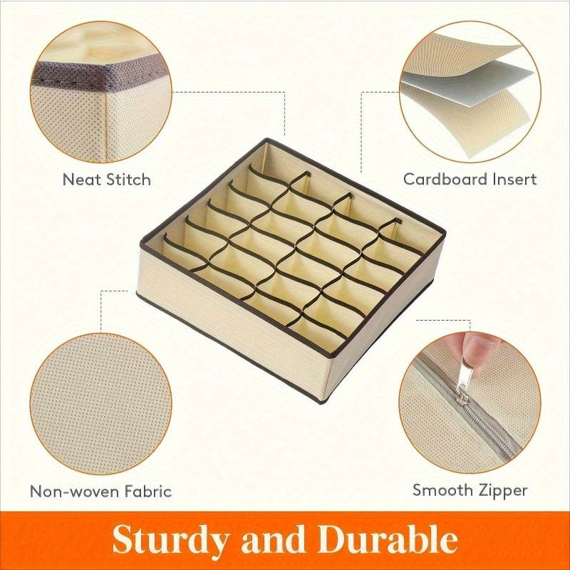 Fabric Underwear Storage Box with 24 Cells for Socks and Underwear in Beige White Gray