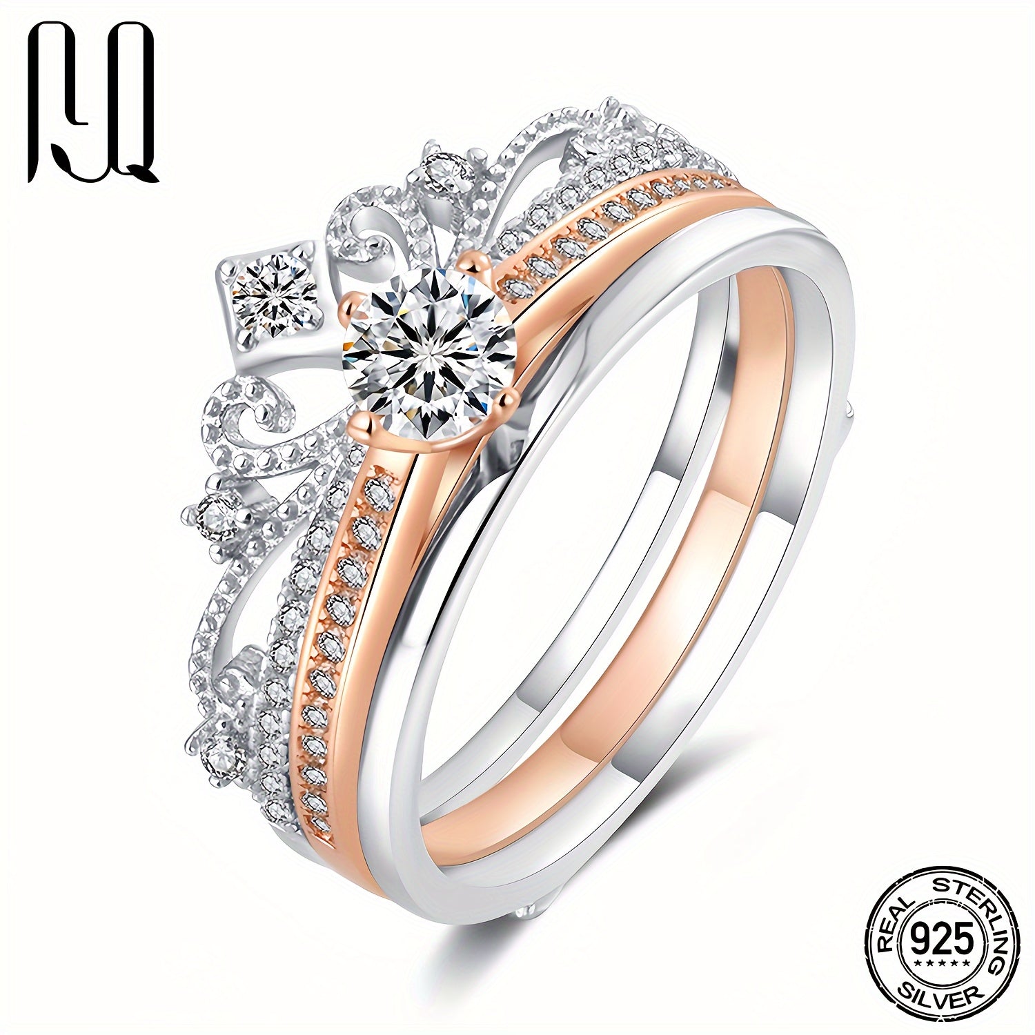 0.5 Ct Moissanite Crown Ring in Sterling Silver with 18K White or Rose Gold Plating for Engagement or Wedding Gift