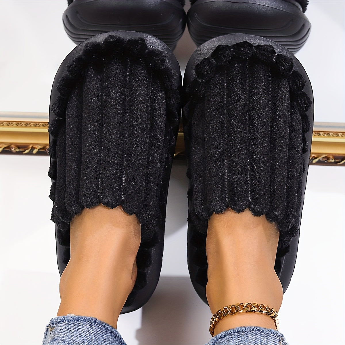 Ladies Indoor Slippers Fabric Slip-On Anti-slip Solid Color All-Season