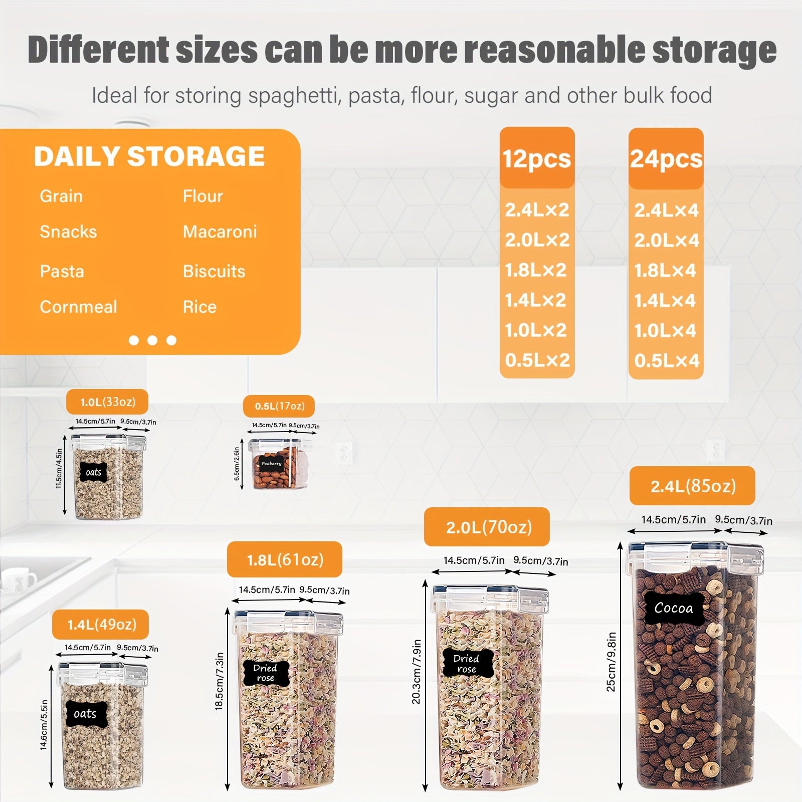 12/24 Pack Airtight Food Storage Containers BPA-Free Plastic Canisters with Lids