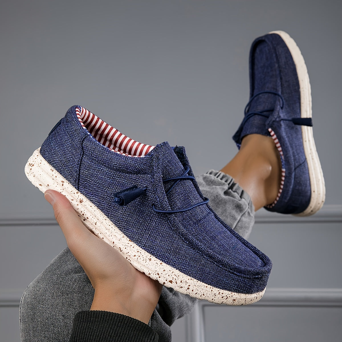 Men's Casual Loafers Breathable Fabric Upper Non-Slip EVA Sole American Flag Accent