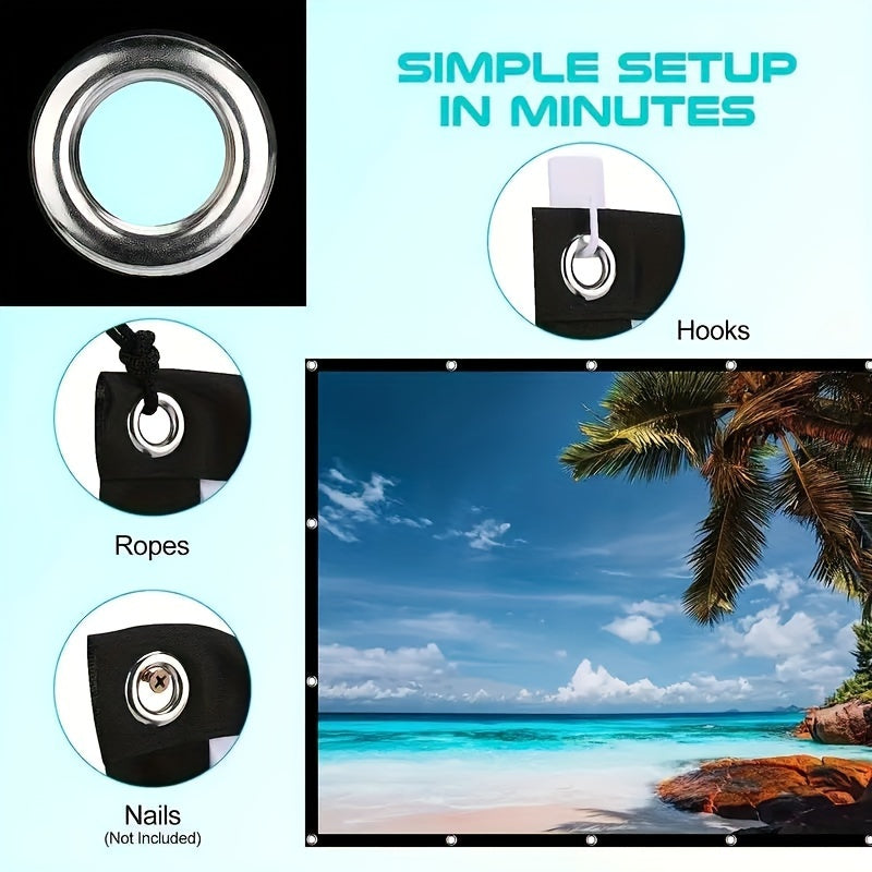 150 dyuymli bukiladigan 4K Ultra HD proektsiya ekran polyester matdan uy va tashqi foydalanish uchun