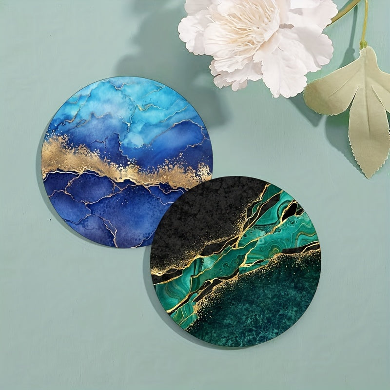 Luxury Gold Marbling Coasters Set 6 Absorbent Rubber Non-Slip 10.16cm Round