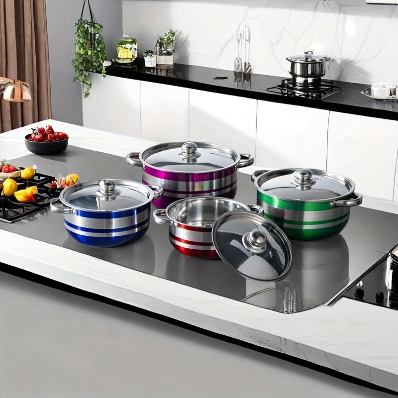 Set of 9 Stainless Steel Soup Pots with Lids for Induction and Gas Stoves