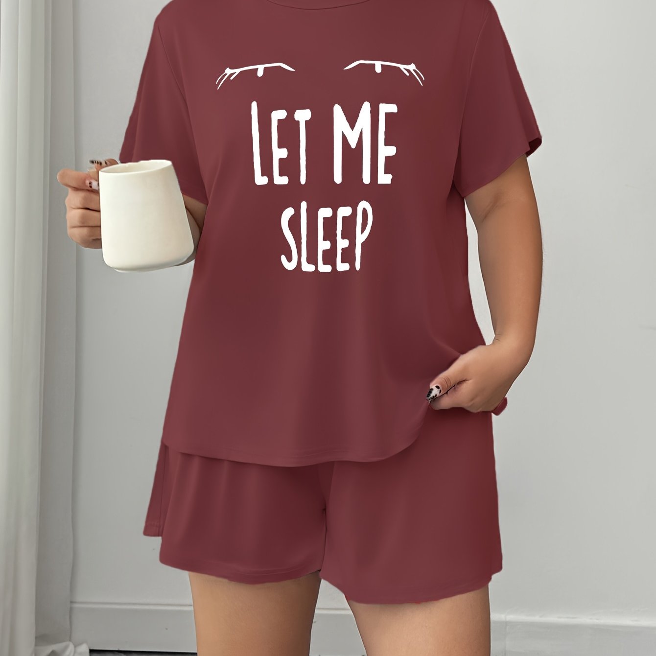 Women Plus Size Leopard Print Sleepwear Set Short Sleeve T-Shirt Shorts