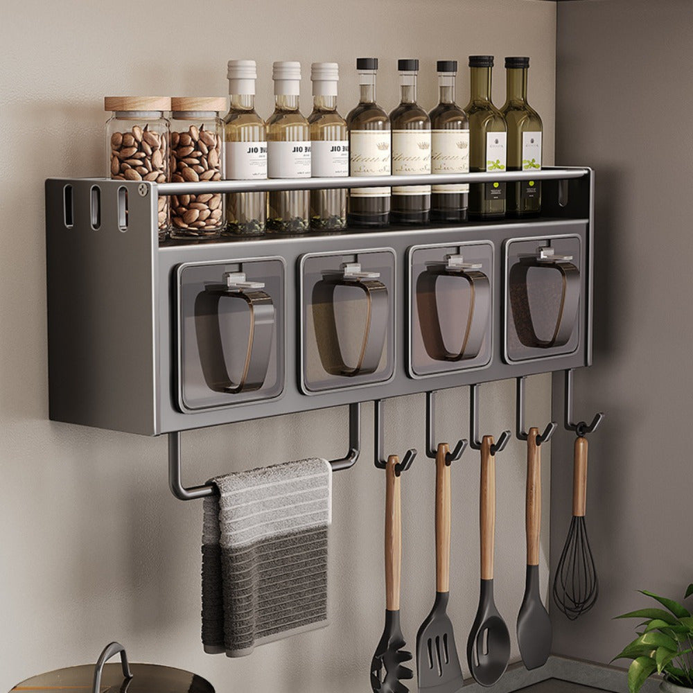 Modern Wall-Mounted Metal Spice Rack Organizer with Hanging Shelf for Kitchen Storage