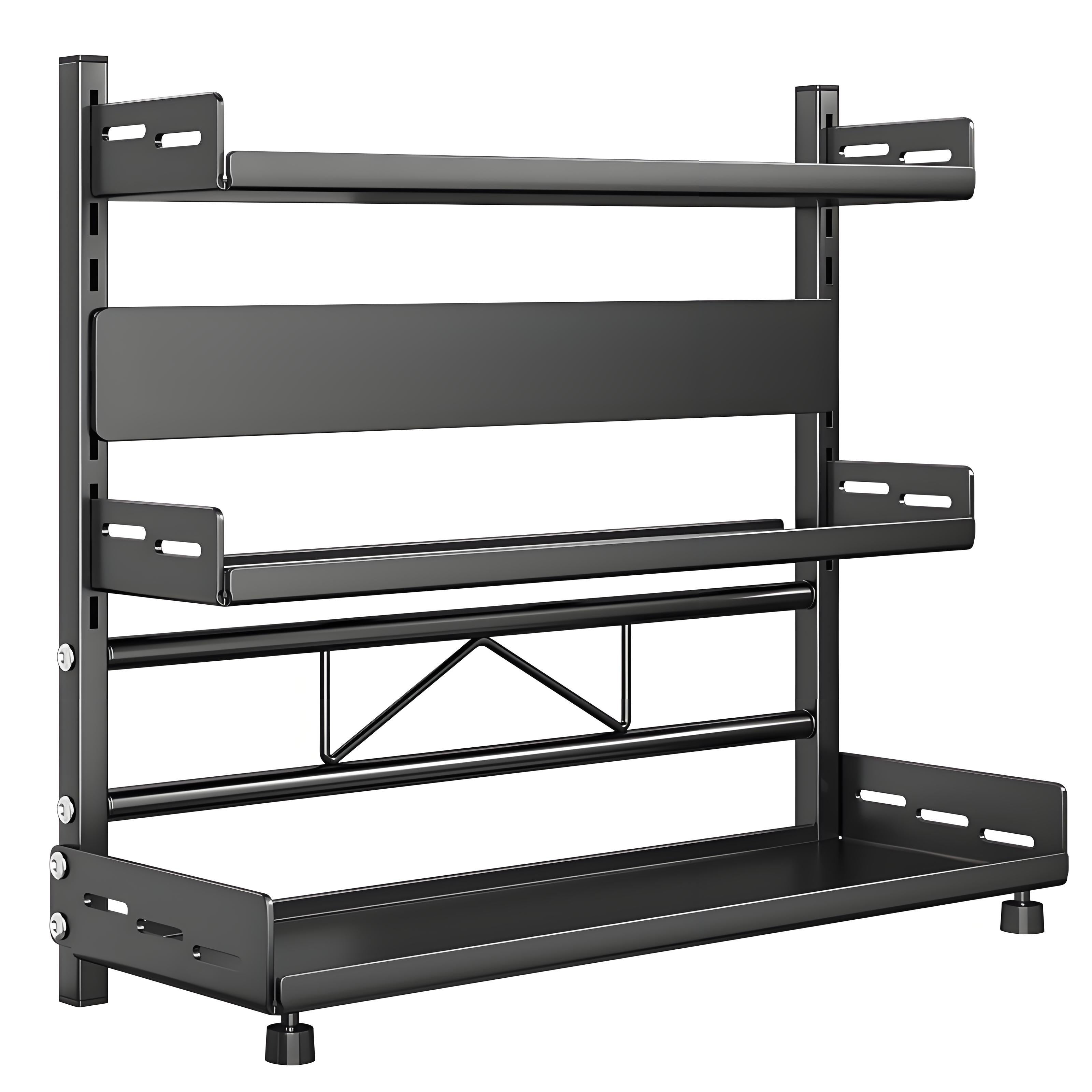 Kitchen Organizer Carbon Steel Countertop Storage Rack with Knife Holder and Adjustable Shelves