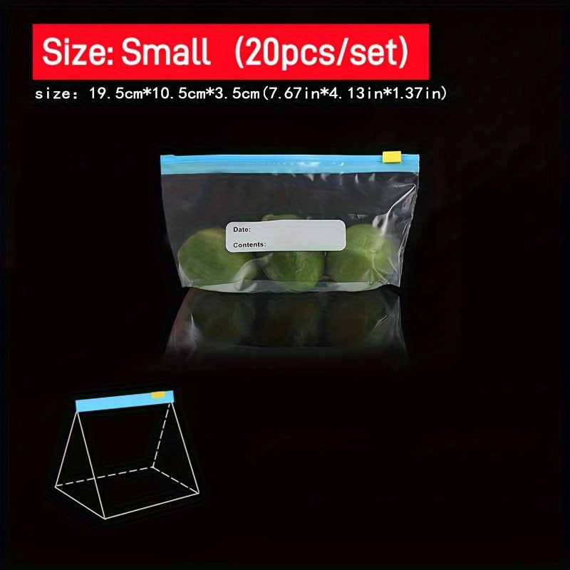 Мешки для хранения в малом (20 шт.), среднем (15 шт.) и большом (10 шт.) размерах. Застежки-молнии и для сохранения свежести для хранения продуктов, включая фрукты, зерно, овощи и мясо. Идеально подходят для кухни.