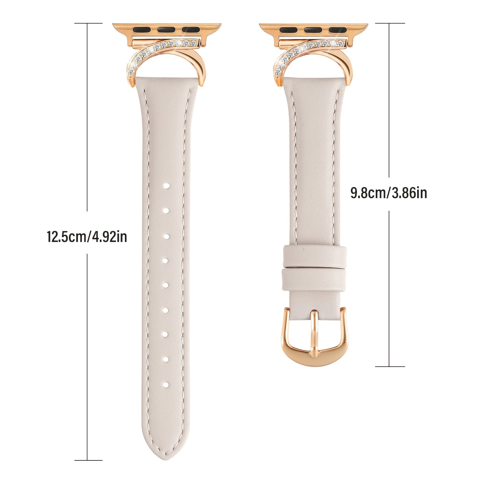 Women's Ultra-Thin Calfskin Watch Strap for Apple Watch Series 1-9 38mm-49mm Rhinestone Design