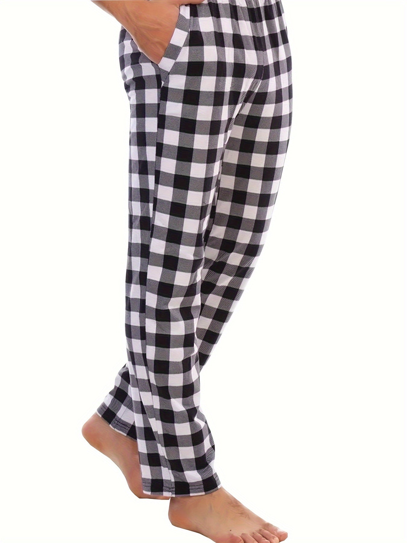 Pantalones de pijama de cuadros para hombre, pack de 3, pantalones de descanso de corte holgado con bolsillos