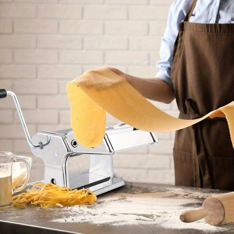 Stainless Steel Pasta Maker with 6 Adjustable Thickness Settings and Hand Crank