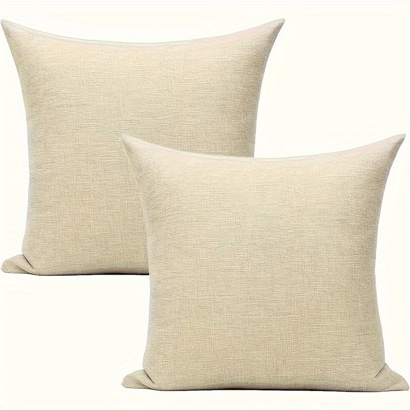 Set of 2 Beige Linen Pillow Covers for Couch Bed Porch Indoor Outdoor