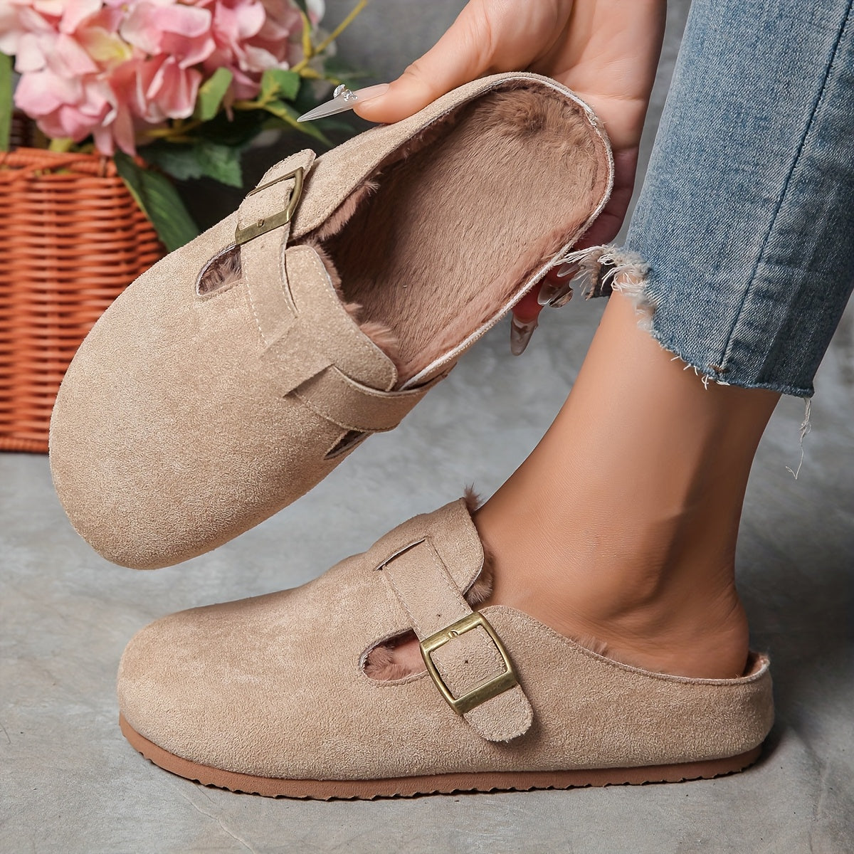 Women's Slip-On Shoes Fabric Wide Cushion Sole Beige Pink Caramel