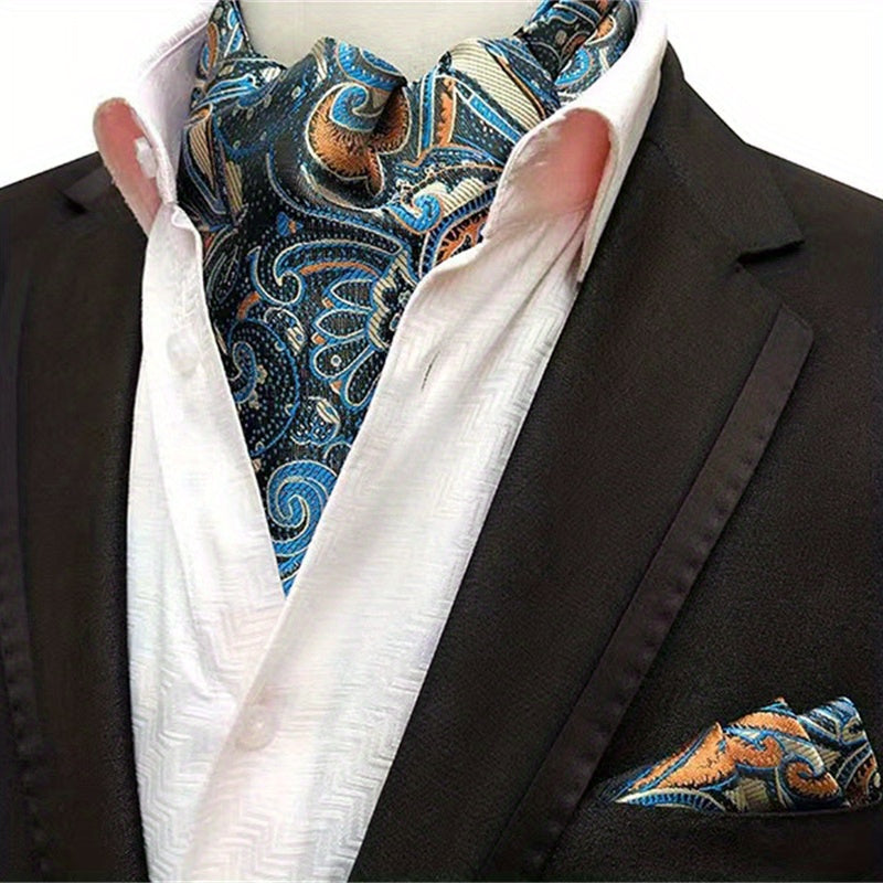 Conjunto de pañuelo de cuello y pañuelo de mano de jacquard con diseño paisley para hombre, perfecto para regalar