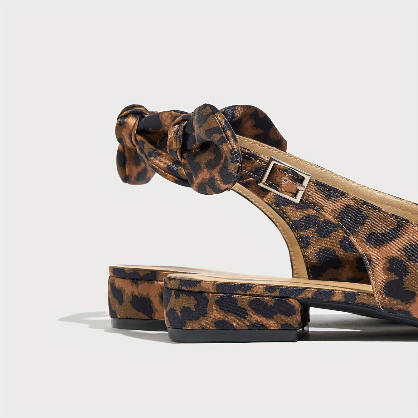 Women's Leopard Print Slingback Sandals with Bowknot, Pointed Toe, Low Heel