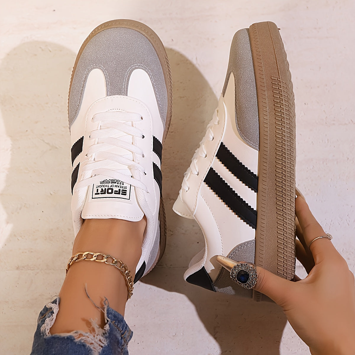 Women's Casual Sneakers Low Top Non-Slip PVC Sole All-Season