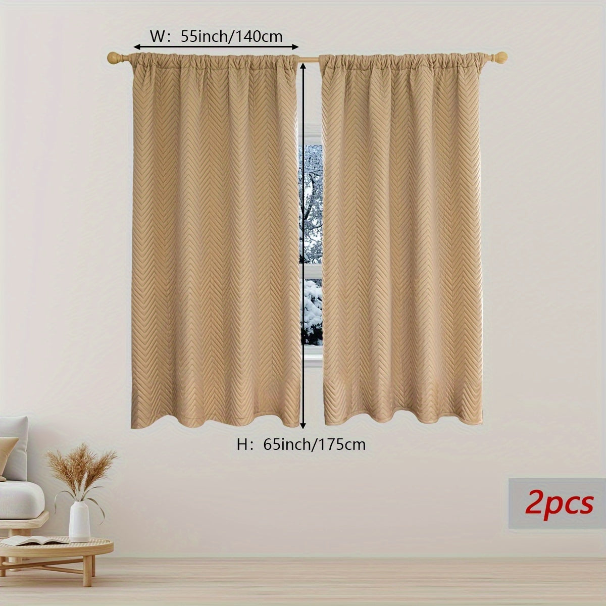 2-Piece Thick Blackout Curtains for Winter Soundproof Windproof Geometric Twill Polyester