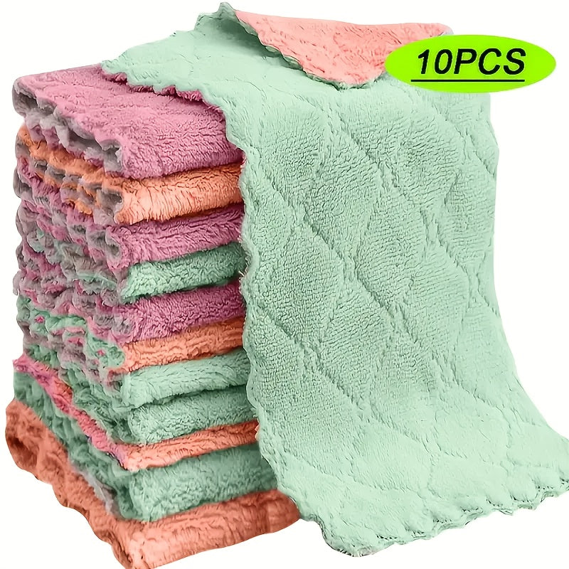Set of 10 Microfiber Dish Cloths with Double-Sided Design for Kitchen and Home Cleaning