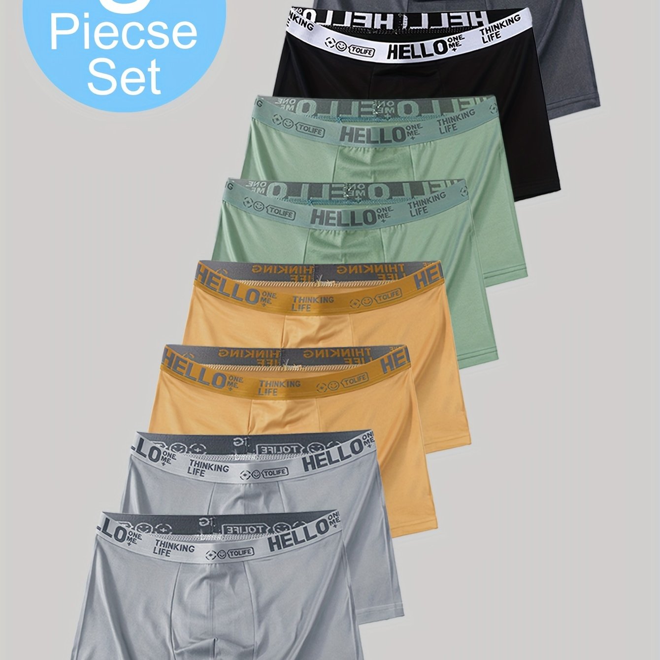 8 dona erkaklar uchun bokserlar, nafas oladigan polyester spandex, bir rangli sport trunks