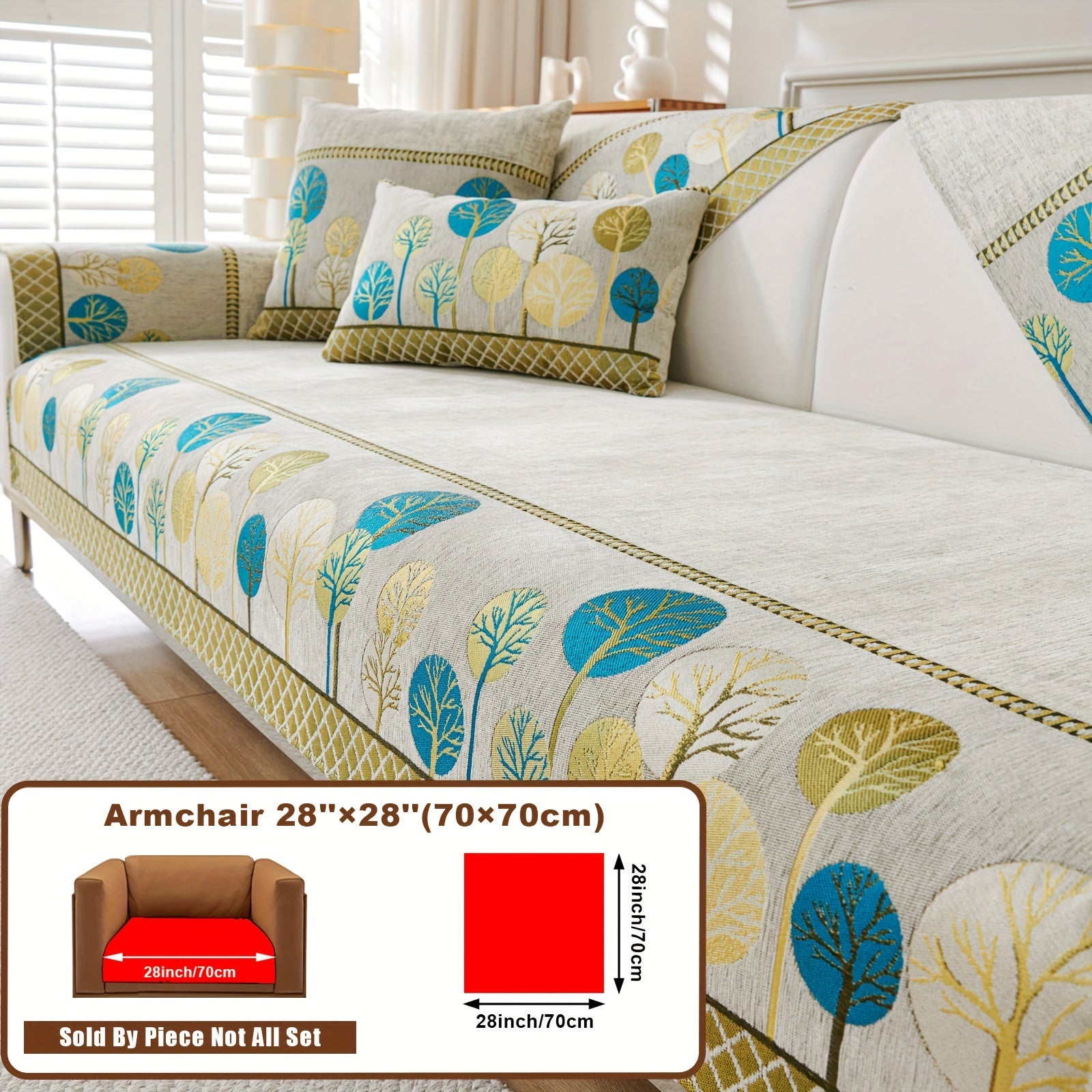 Boho Chic Jacquard Chenille Sofasi Qoplamasi Oygʻon Daraxt Mavzusi Boshqalar uchun Yoqimli Qattiq Yuvilishi Oʻz-oʻzidan yopishmaydigan Bardoshli Qalinlashtirilgan 4 oʻrindiqli kresloni mos keladi