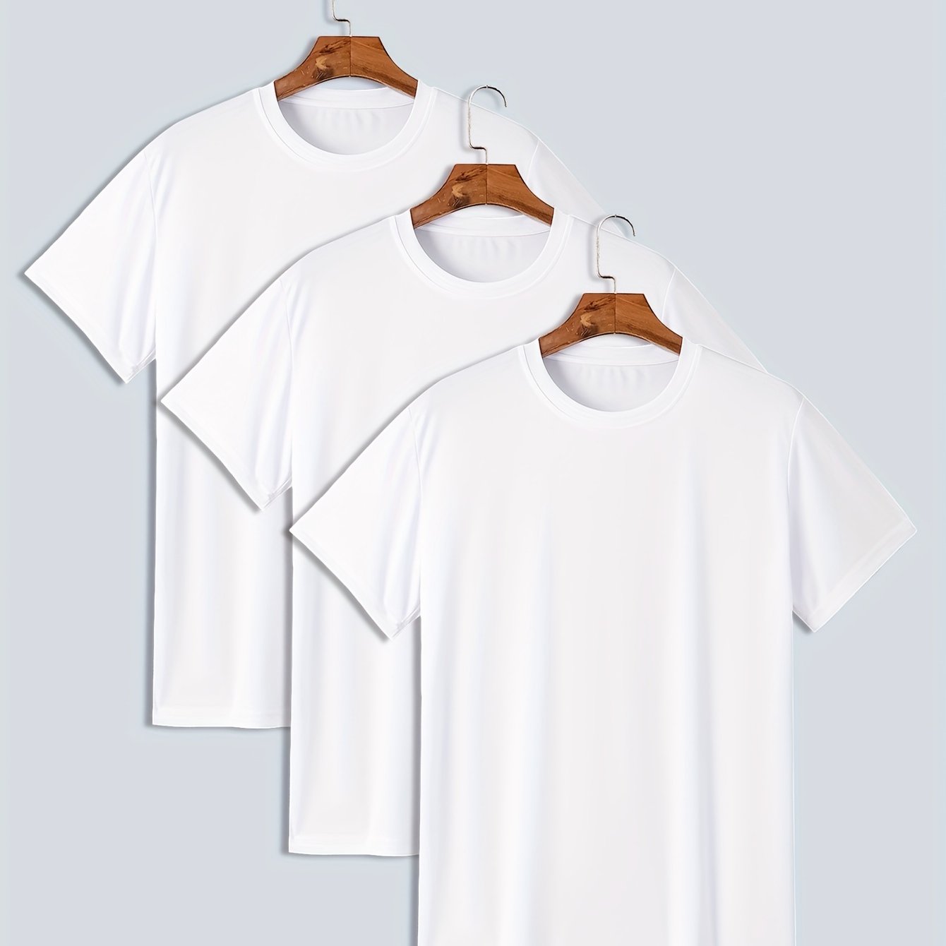 Pack de 3 camisetas de manga larga para hombre de talla grande en poliéster sólido para verano