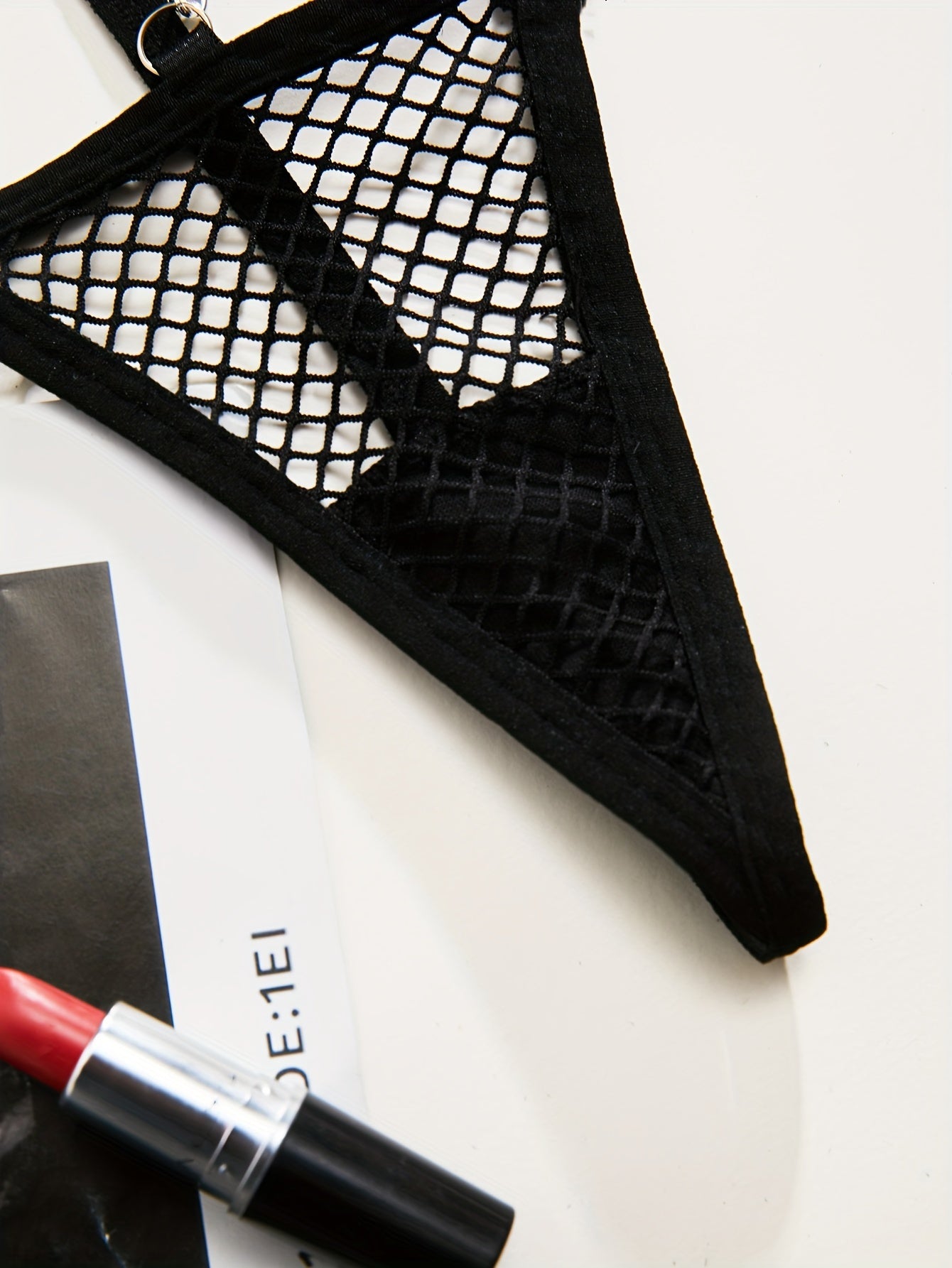 Women's Mesh Lingerie Set with Hollow Out Halter Bra and Thong