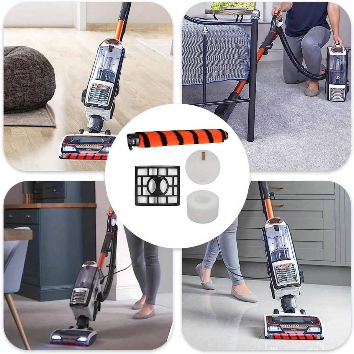 Shark NZ801UK changyutgichi uchun almashtirish qismlari, jumladan asosiy rolik cho'tkasi, yuqori samarali filtr va ko'pik filtrlar.