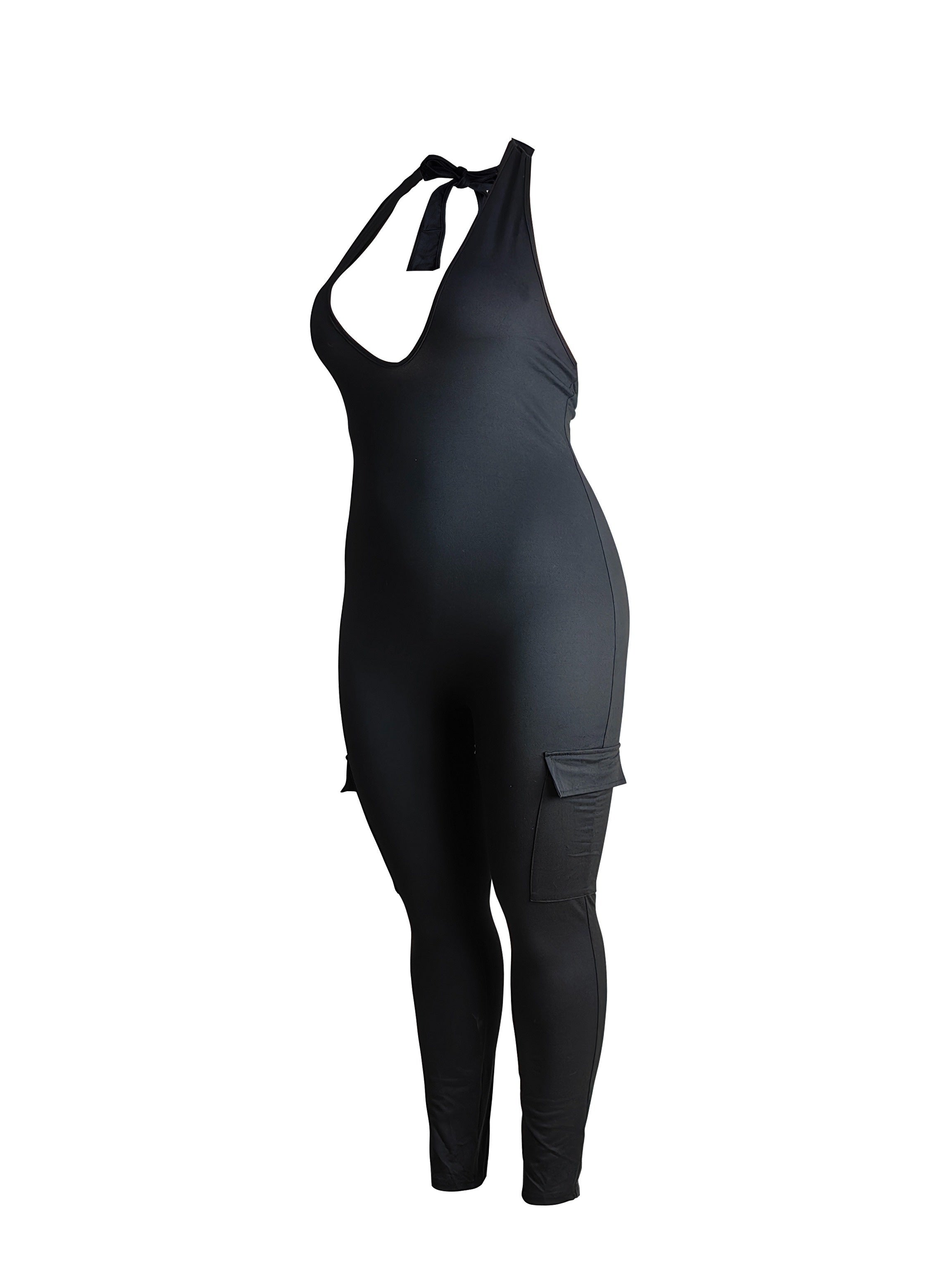 Plus Size Women's Black Stretch Bodysuit Jumpsuit for Casual and Formal Wear