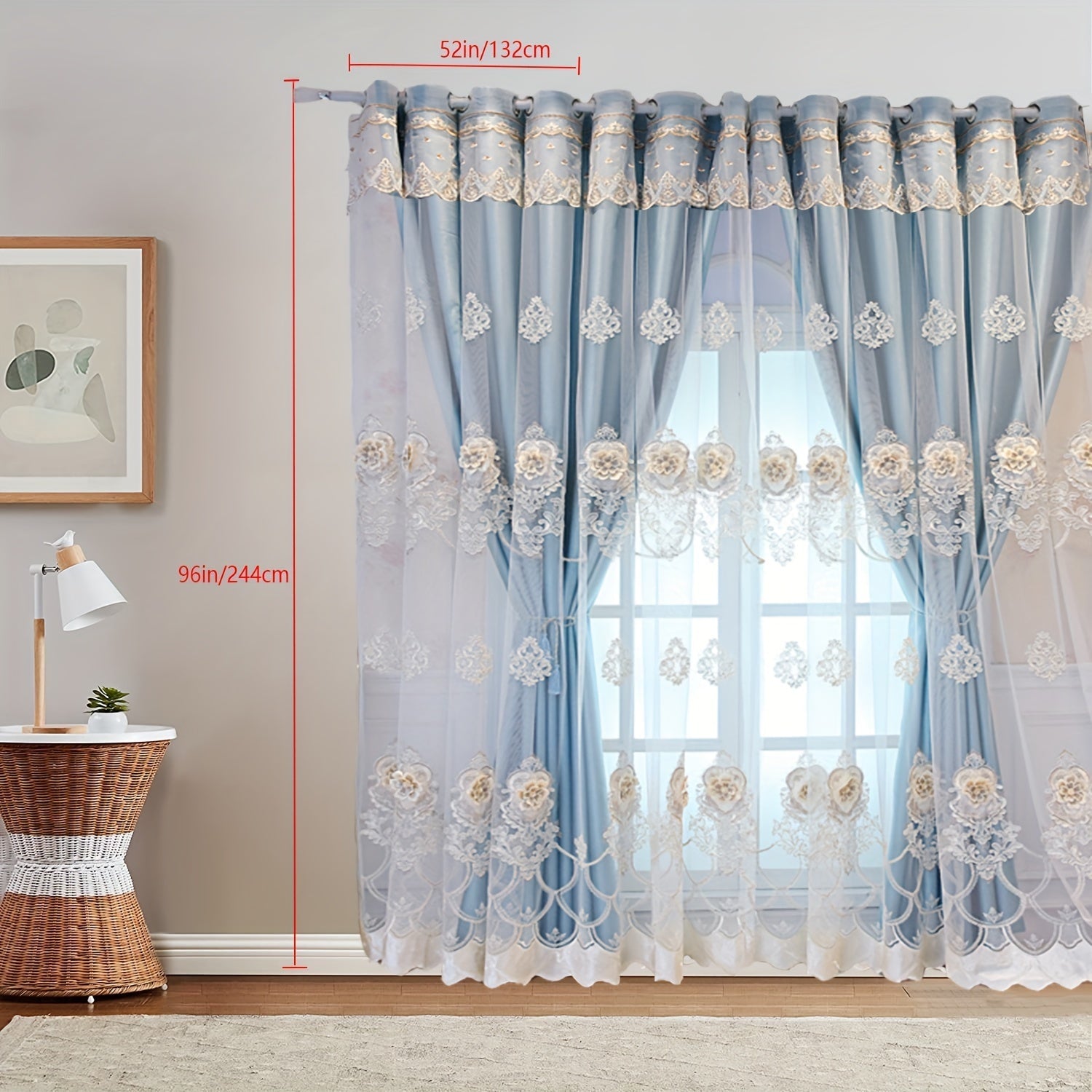 European Romantic Blackout Curtain with Embossed Jacquard Grommet Top for Living Room Bedroom 2 Panels