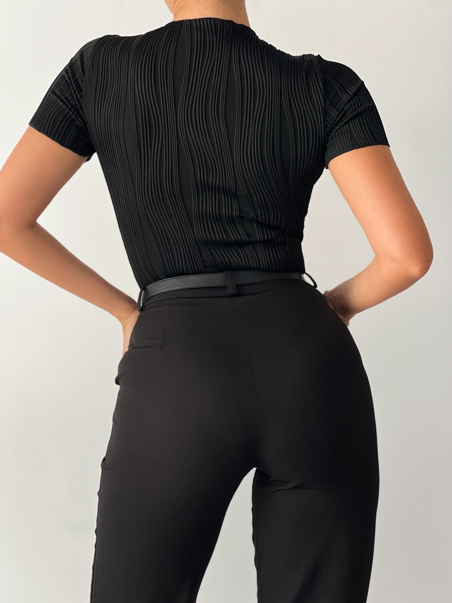 Set of 2 Women's Textured Polyester Blend Crop Tops Crew Neck Semi-Sheer All Seasons