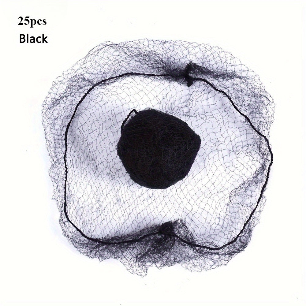 25-Pack Disposable Nylon Hairnets for Dance and Performance with Elastic Edge Mesh