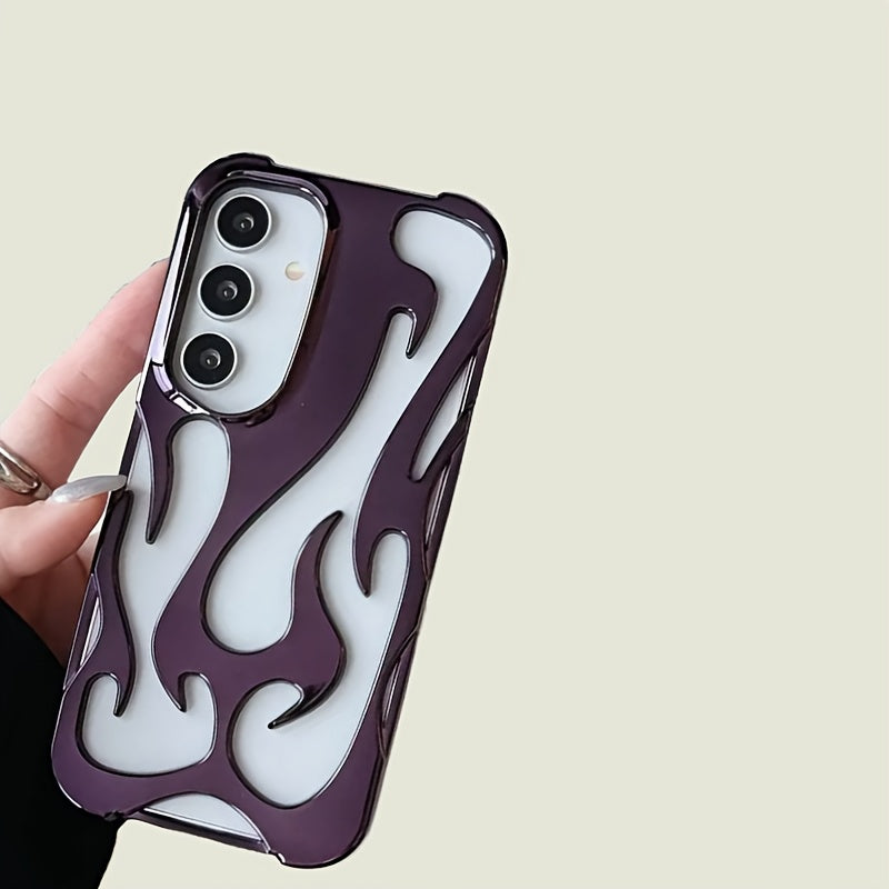 Hollow Flame TPU Phone Case for Samsung Galaxy S24 S23 S22 Ultra Plus A55 A54 A16 A14 A15 A06 Silver Electroplated Flexible Cover for Men Women