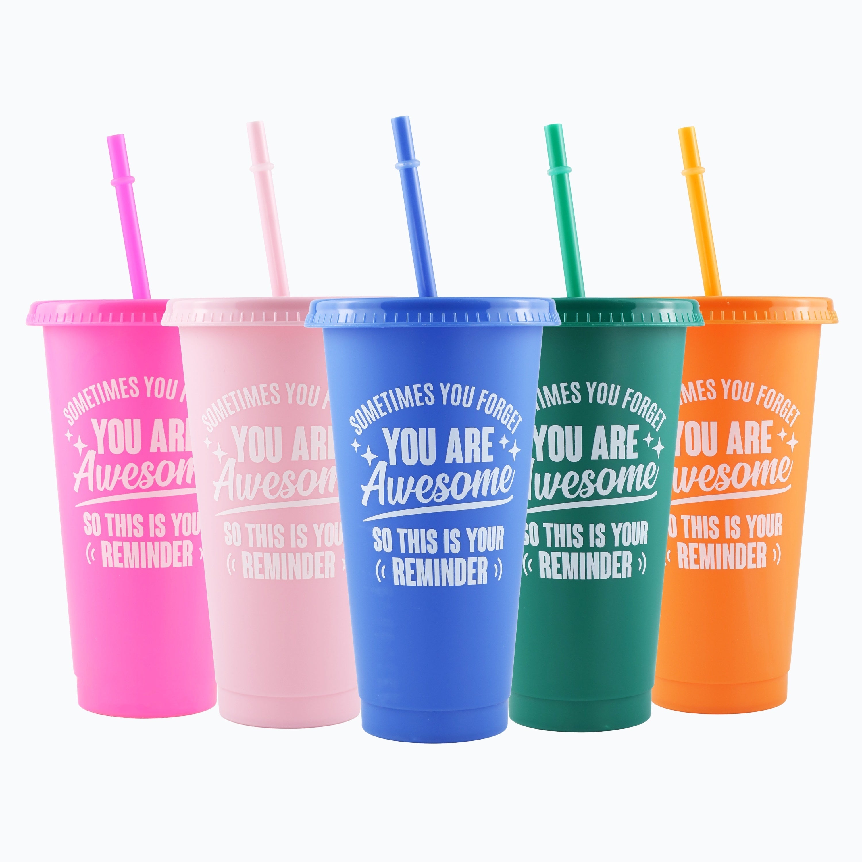 Set of 5 Insulated 24oz Tumblers with Lids and Straws BPA PVC Free for Office and Teachers