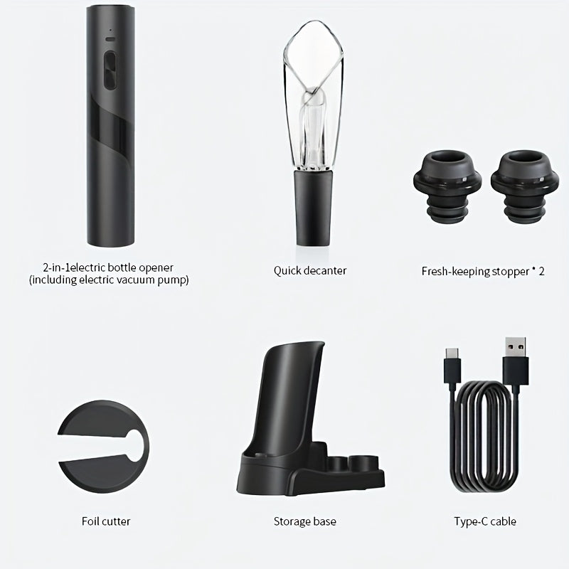 Электрический набор для открытия вина с перезаряжаемой пробкой, зарядной базой, ножом для фольги, декантером и пробкой для вечеринок и мероприятий