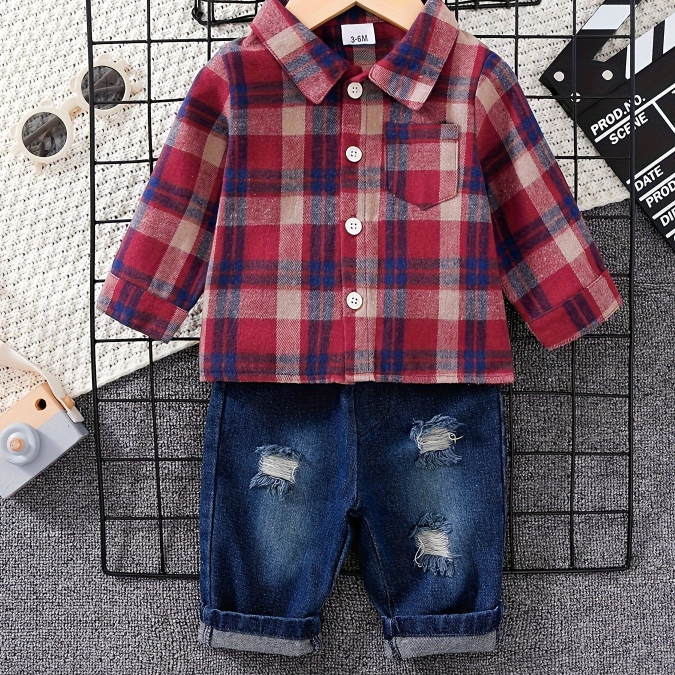 Conjunto de camisa de manga larga y mezclilla para bebés niños y niñas para jugar al aire libre en otoño e invierno