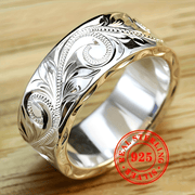 Sterling Silver Bohemian Leaf Flower Wide Face Ring for Women and Men