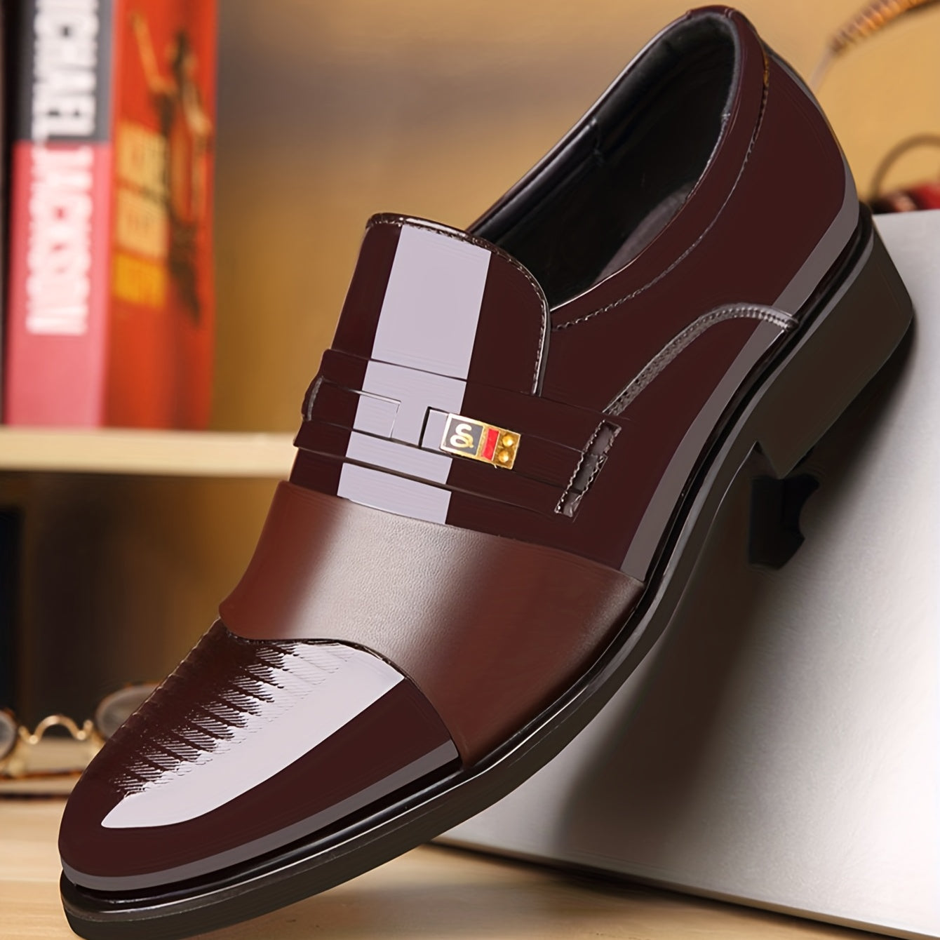 Men's Slip-On Formal Shoes Wear-Resistant Non-Slip Business Casual Solid Leather
