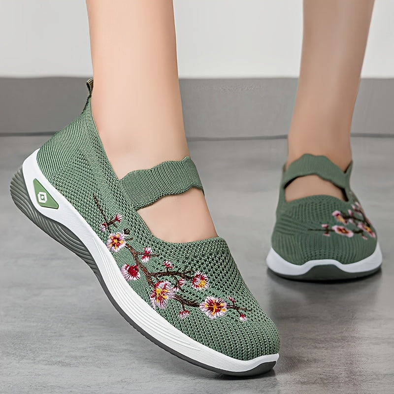 Women Breathable Casual Sneakers Slip-On Loafers Floral Pattern