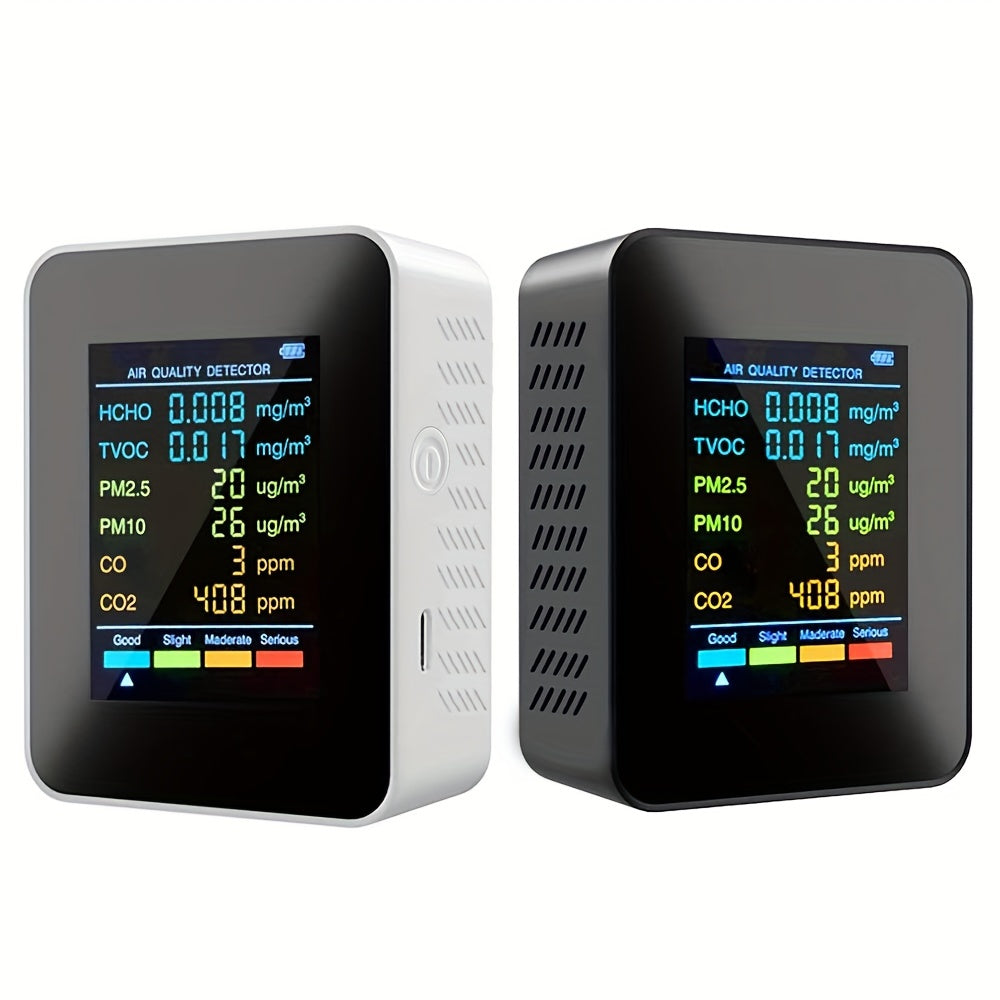 6-in-1 Air Quality Monitor with LCD Display CO2 PM2.5 PM10 HCHO TVOC CO