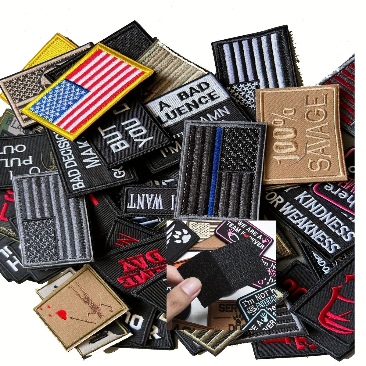 Set of 20 Embroidered Tactical Morale Patches Hook and Loop Backing for Hats Bags and Vests