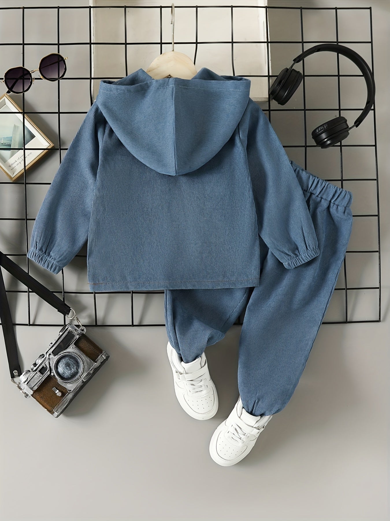 Boys Kids Corduroy Hoodie and Pants Set Brown Beige Fall Winter Casual Machine Washable