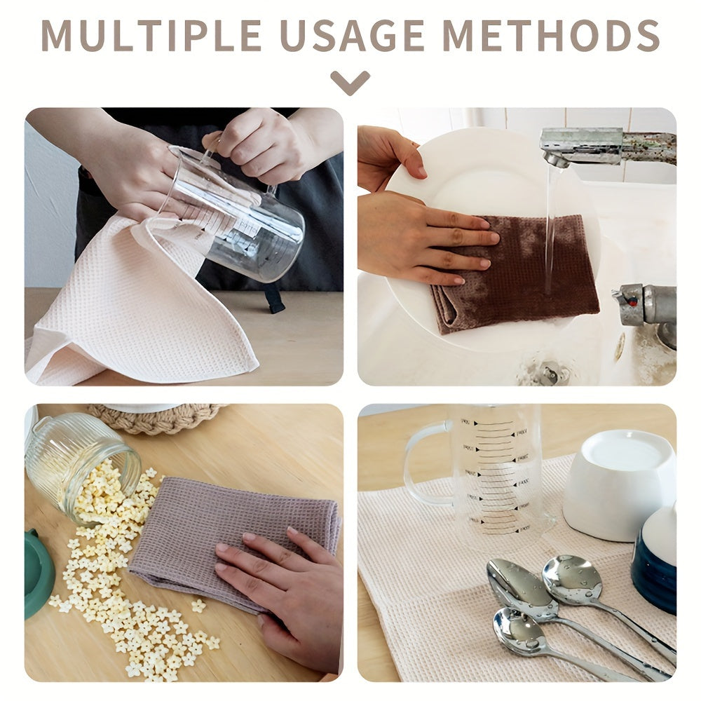 Set of 4 Waffle Textured Cotton Dish Towels with Hanging Loop 13.78x13.78 Inches