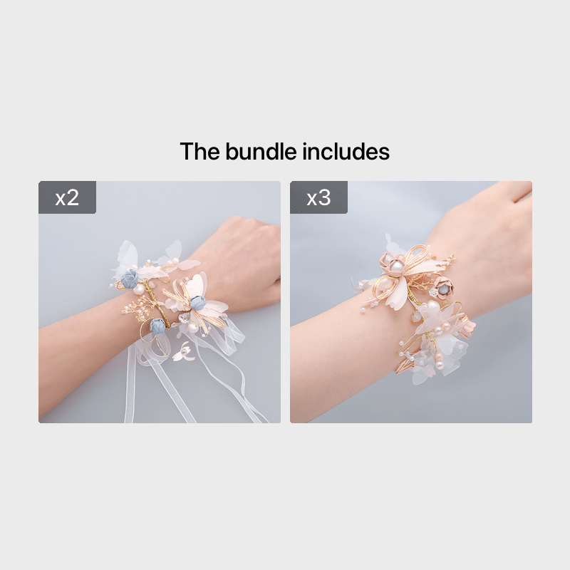 Wedding Wrist Corsages for Brides and Bridesmaids Fabric Flower Ribbon Bracelets