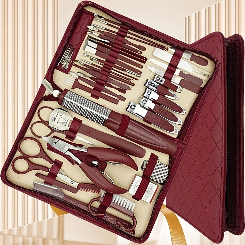 42-Piece Stainless Steel Nail Care Set with Zipper Case and Grooming Tools